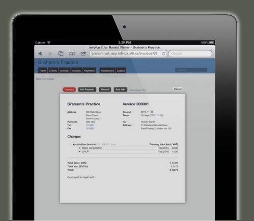 iPad displaying the web application.
